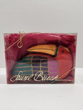 Vintage 90s Laurel Burch Wood Carved Folk Art Toucan Bird